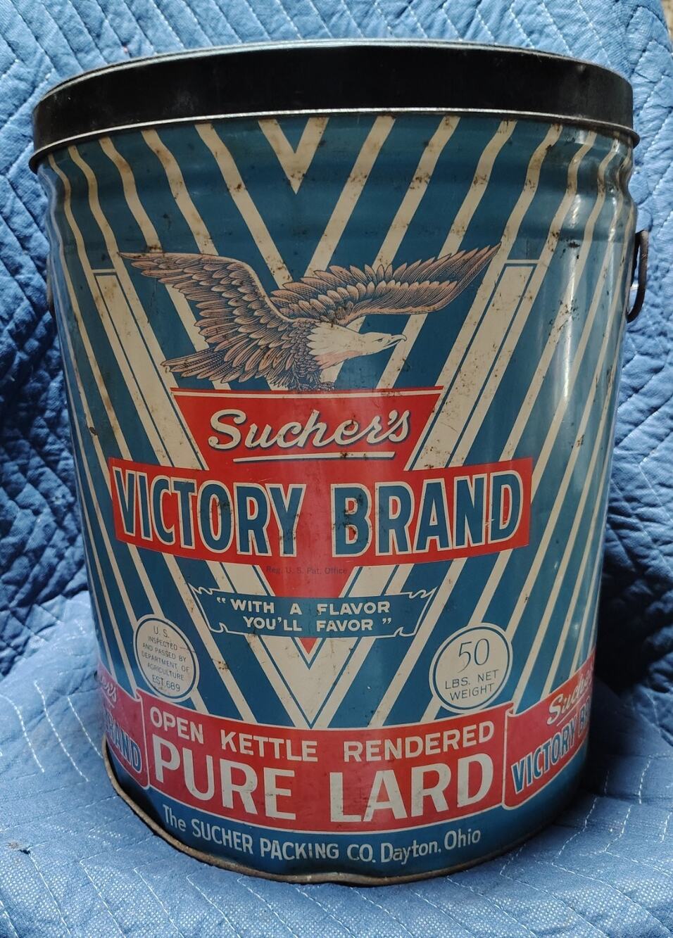 Vintage 50 lb Metal LARD tin